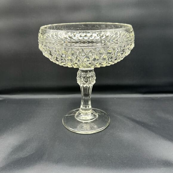 Vintage Indiana Glass Pedestal Diamond Cut Compote Candy Dish 7" - Picture 1 of 6